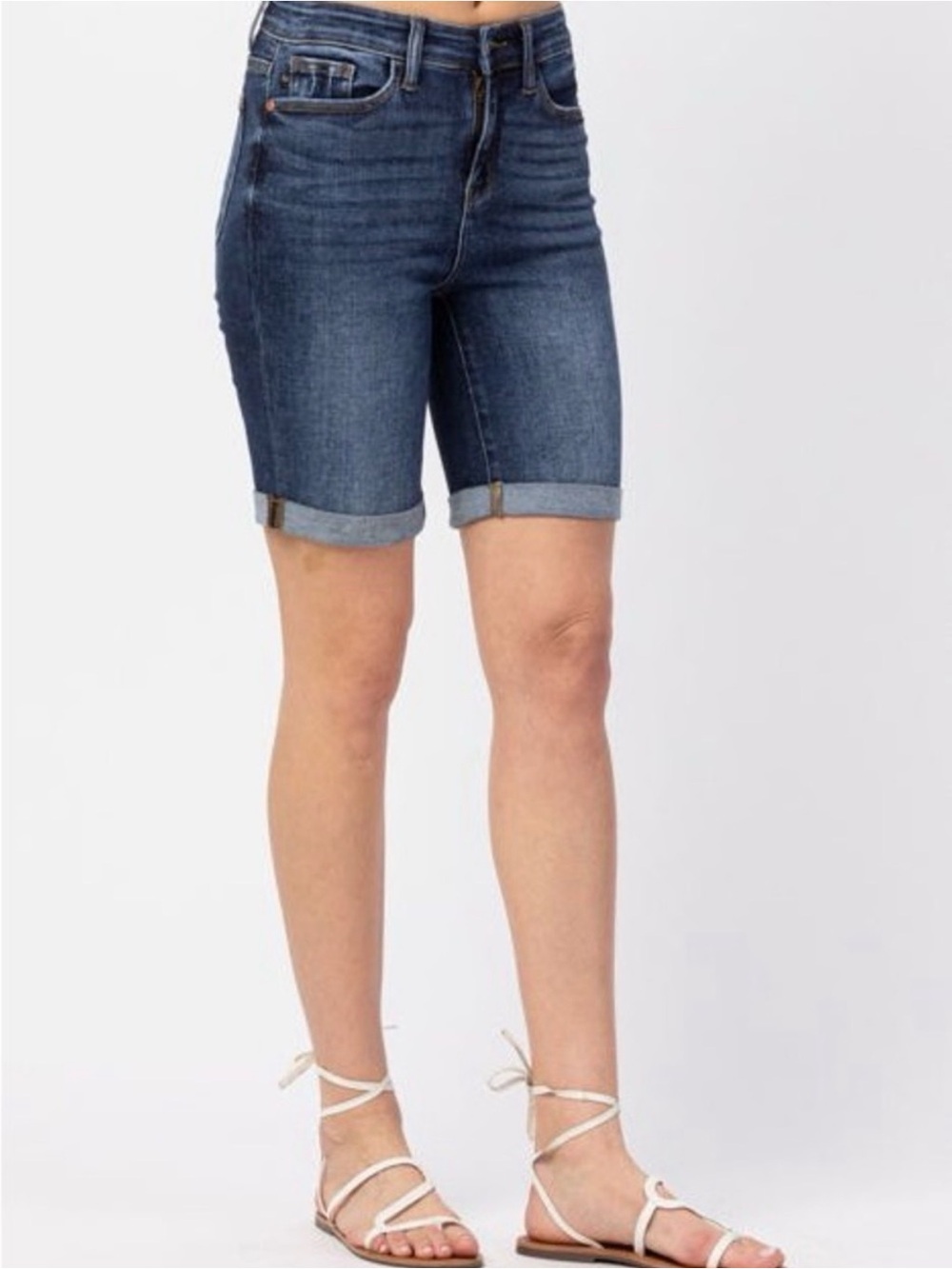 Judy Blue JB15225DK High Rise Rolled Cuff Denim Shorts XL EUC
